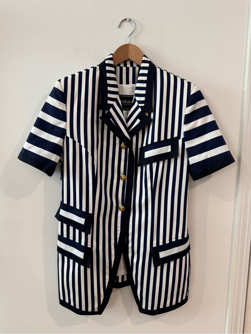 Vintage Versace Navy & White Striped Short-Sleeve Blazer